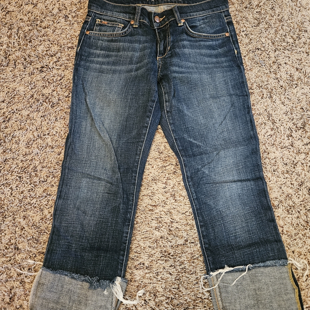 Joe's Jeans Blue Cropped Denim with Frayed Hem and Rolled Cuff